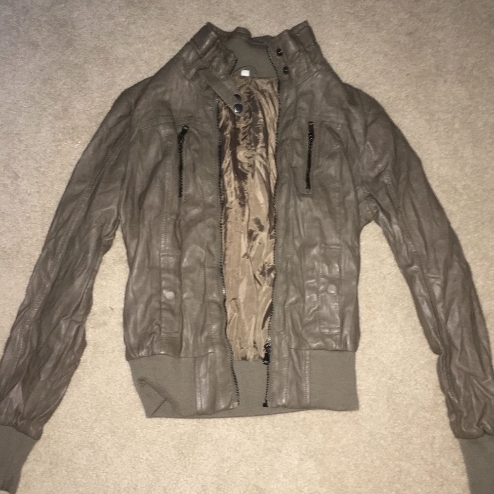 women’s taupe synthetic leather jacket